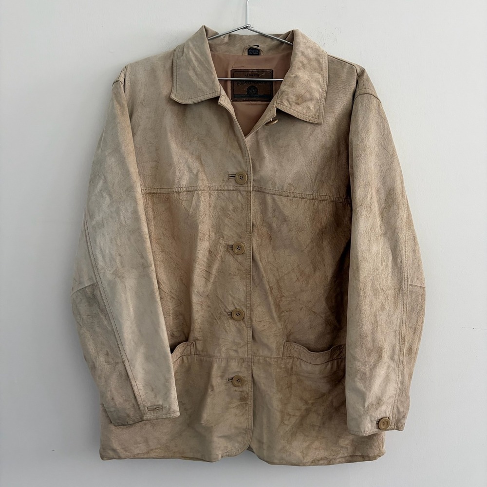 St Johns Bay Mens Tan Suede Leather Button Up Field Jacket Large